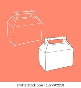 Caja de papel de la caja de papel con un control de simulación. Ilustración vectorial. Plantilla de contenedor de cartón vacía. Concepto de servicio de entrega. Copiar espacio. Ilustración lineal, vectorial, realista, de contorno.