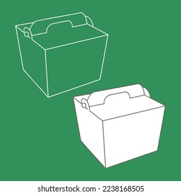Paper box paper box with handle mockup. Vector illustration. Empty cardboard container template. Delivery service concept.