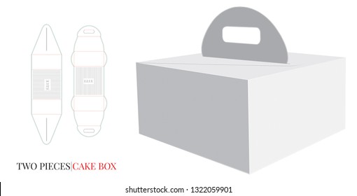 Paper Box with Handle Template, Vector with die cut / laser cut layers. Delivery Cake Box. White, blank, clear, isolated Cake on white background Packaging Design