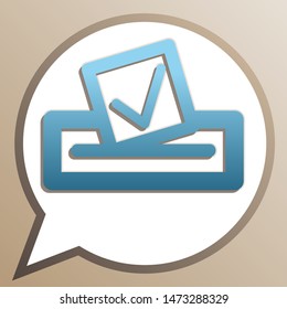 Paper in a box icon. Bright cerulean icon in white speech balloon at pale taupe background. Illustration.