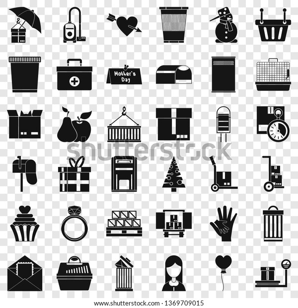 Paper box icons set. Simple style of 36\
paper box vector icons for web for any\
design