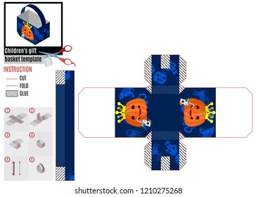 paper box with a king pumpkin for cutting and gluing. stock vector image