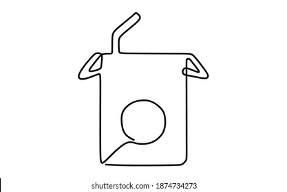 Paper box milk container. Continuous one line drawing