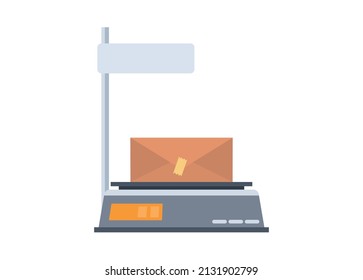 Paper box on digital weighing machine. Simple flat illustration.