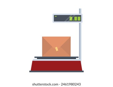 Paper box on digital weighing machine. Simple flat illustration.