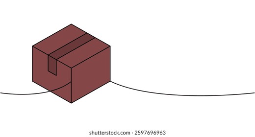 Paper box one line colored continuous drawing. Packaging box. Vector illustration.