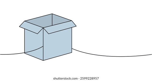 Paper box one line colored continuous drawing. Carton delivery packaging box. Vector illustration.