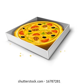 caja de papel con ilustración de vector de pizza aislada en fondo blanco