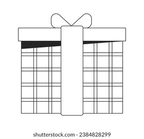 Paper box with ribbon bow flat monochrome isolated vector object. Birthday prize. Editable black and white line art drawing. Simple outline spot illustration for web graphic design