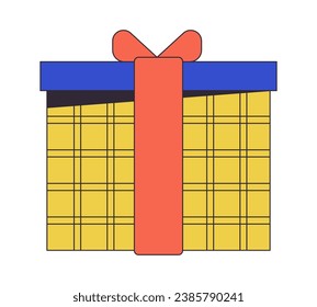 Paper box with ribbon bow flat line color isolated vector object. Birthday prize. Editable clip art image on white background. Simple outline cartoon spot illustration for web design