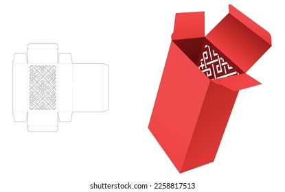 paper box with stenciled pattern window die cut template
