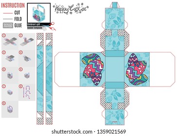 paper box template for easter holiday with colored eggs