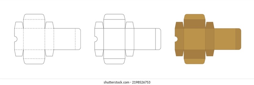 Paper box template, trim scheme to make package, open geometric model layout, vector illustration on white background.