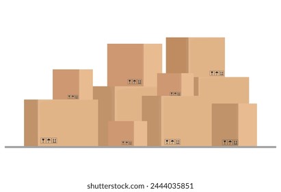 Paper boxes. Cardboard export carton packages pile stack for shipping logistic wholesale