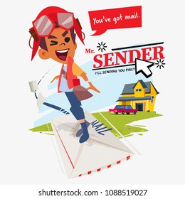 Paper Boy. Mail Man Character Design Or Mascot - Vector Illustration