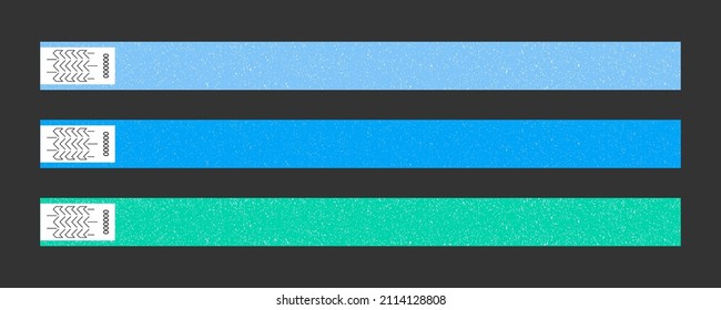 Paper bracelet vector mockups for concert, vip zone or festival. Template or mock up suitable for branding. Green, blue blank sticky wristlet tickets. Id isolated on dark background