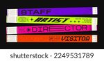 Paper bracelets for concert, vip zone or festival. Festival ticket vector mockup in retro futuristic style. sticky wristbands pass, access control vector design