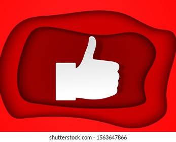 Paper bright modern concept with like sign and red curved shapes. Vector illustration