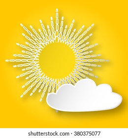Paper bright shining sun and a cloud on the yellow skies.