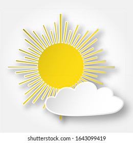 Paper bright shining sun on the sky, isolated over white.