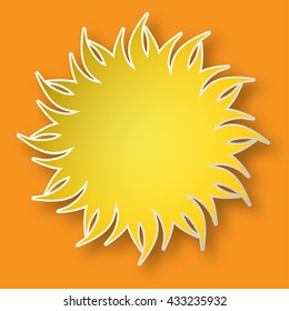 Paper bright shining sun on the orange sky.