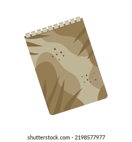 Paper brown sketchbook for drawing and notes. Hobbies and creativity. Flat vector illustration isolated on white background
