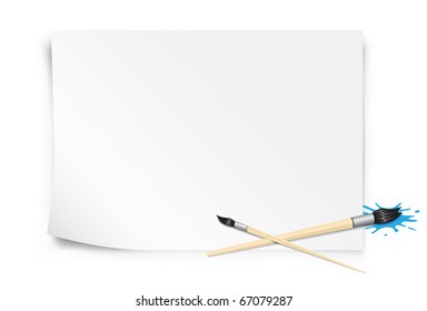paper and brush with blot on the white background