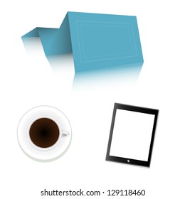 Paper bubble talk,coffee and tablet,Vector illustration.