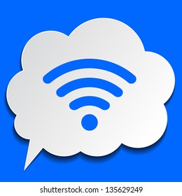 Paper bubble with wi-fi symbol on blue background