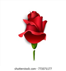 Paper burgundy rose on a white background. Greeting card. Valentine's Day, Mother's Day, wedding, birthday