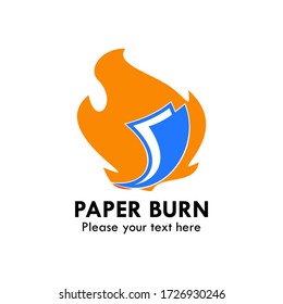 Ilustración de diseño del logotipo de grabación de papel. Hay fuego y papel. 