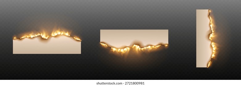 Papel con borde de fuego ardiente aislado sobre fondo transparente.