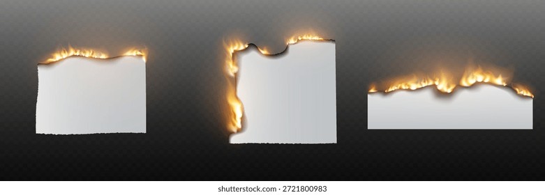 Papel con borde de fuego ardiente aislado sobre fondo transparente.
