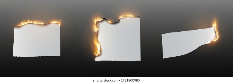 Papel con borde de fuego ardiente aislado sobre fondo transparente.