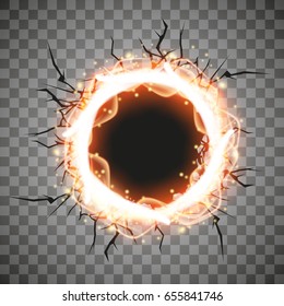 Paper with burnt hole and flame
