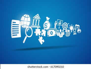 Paper Business Chain. paper chain of various elements.