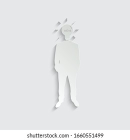 paper Businessman icon. man silhouette. Businessman with bulb instead of the head 