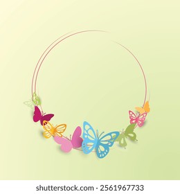 Paper butterfly frame, greeting card, vector illustration 