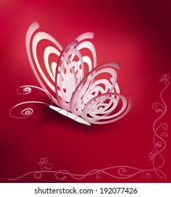 Paper butterfly on a beautiful background with a tracery
