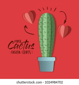 paper cactus with hearts digital craft