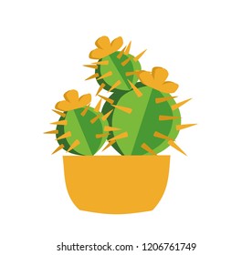 Paper cactus with yellow flowers. Vector illustration.