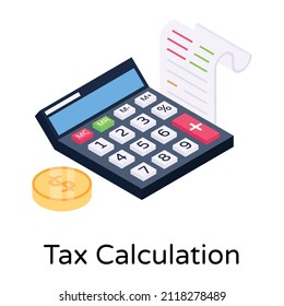 Paper with calculator denoting isometric icon of bookkeeping 

