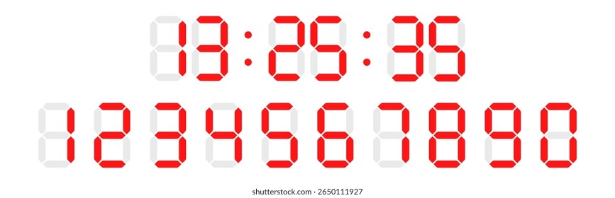 Calculadora de papel, números digitales y Ilustración vectorial de diseño de sombras. Conjunto de números de reloj digital.