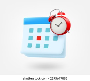 Paper calendar with alarm clock. Agenda concept. 3d vector isolated icon 