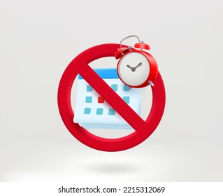 Paper calendar with alarm clock. No agenda concept. 3d vector illustration