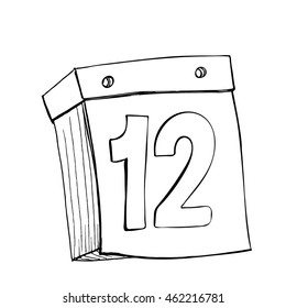 Paper calendar. Hand drawn calendar vector stock illustration. Black and white whiteboard drawing.