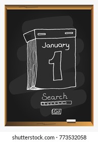 Paper calendar on blackboard background. Hand drawn calendar vector illustration.