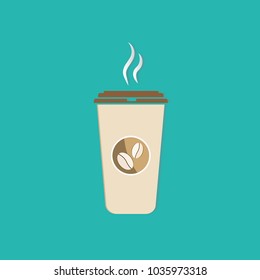 A paper cap (container) with hot coffee. Icon. 