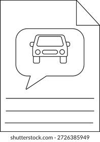 Un papel con un icono de coche dentro de una burbuja de discurso y tres líneas para escribir