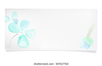 Paper card with abstract watercolor green flowers - isolated on white background. Vector illustration.